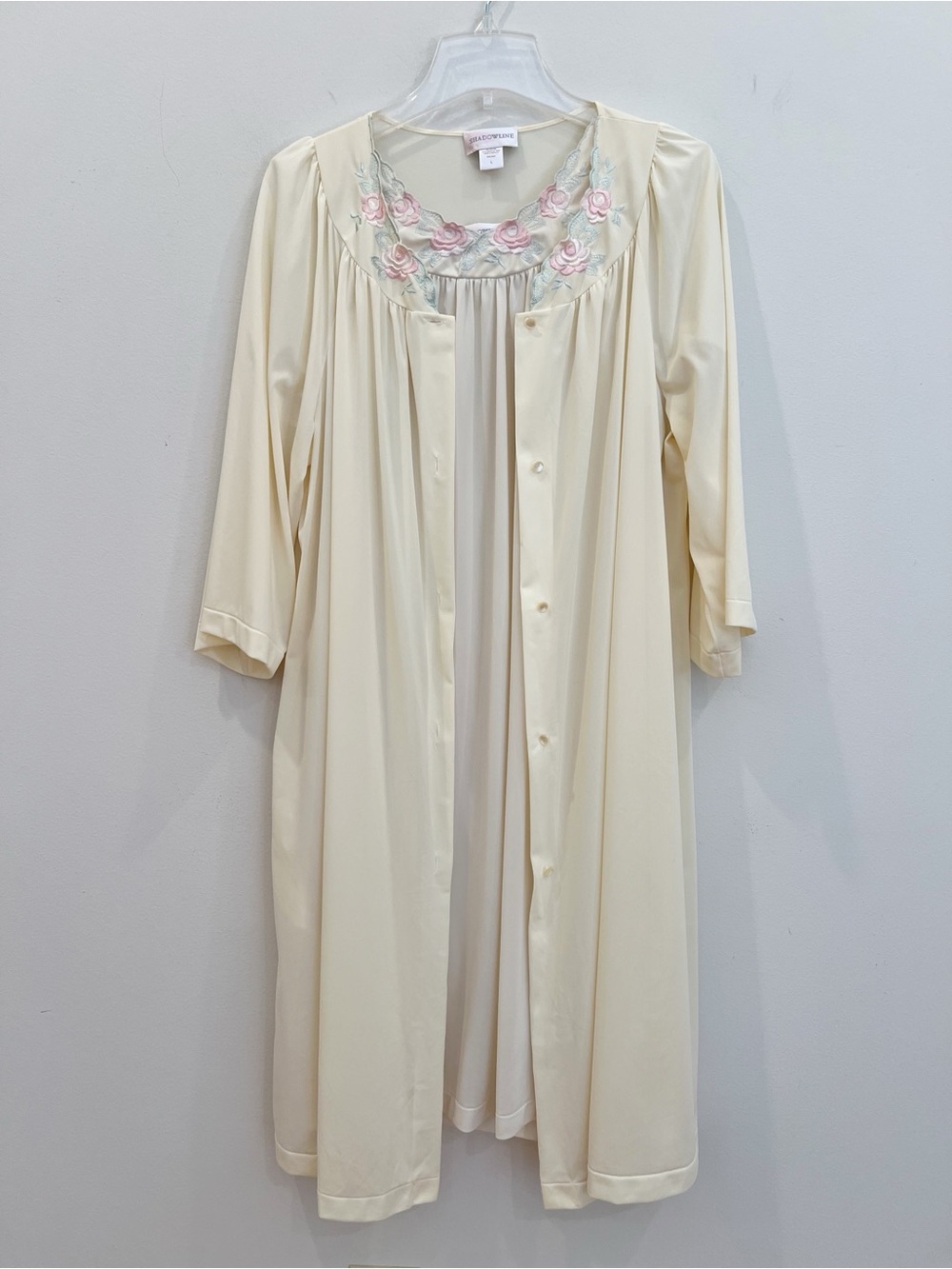 Vintage Shadowline Peignoir Set Womens Large Floral Embroidered Chemise Robe
